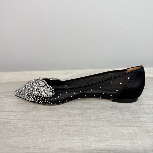 Badgley Mischka Quinn Crystal Embellished Pointed Toe Black Flats Size 8 - Picture 7 of 14